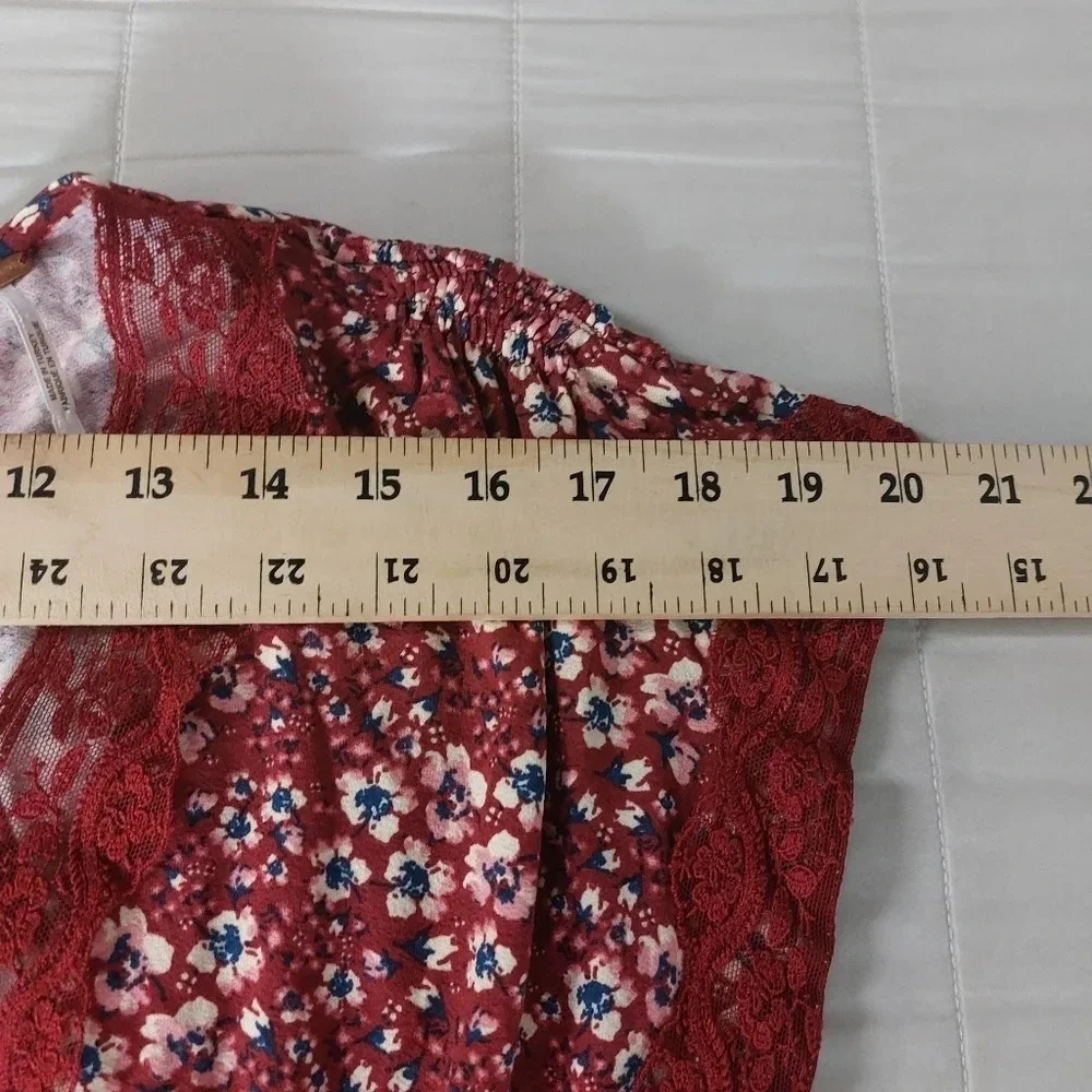 Free People Sweet Talker red Floral lace Boho Cottagecore 90s Mini Dress Size XS - Picture 13 of 16